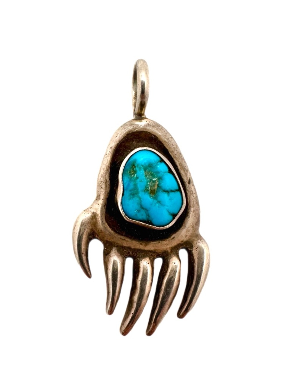 Vintage Stamped Sterling & Turquoise Bear Claw Pendant Stamped LD Native
